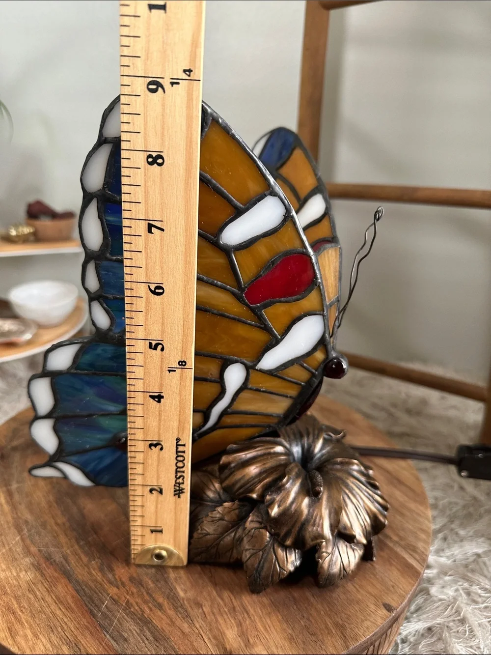 Tiffany Style‎ Stained Glass Butterfly On Flower Night Light Table Lamp Works